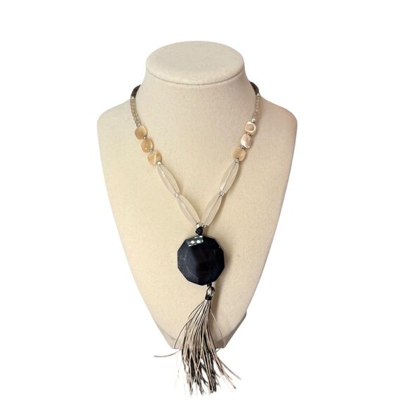 J. Jill Stone Necklace Faceted Agate Pendant Tassel Long Multi Beaded Adjustable - Picture 3 of 14